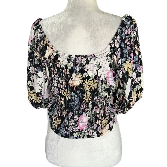 Saltwater Luxe Lenny Multi Floral Oasis Puff Sleeve Off Shoulder Crop Top - M - Picture 9 of 16